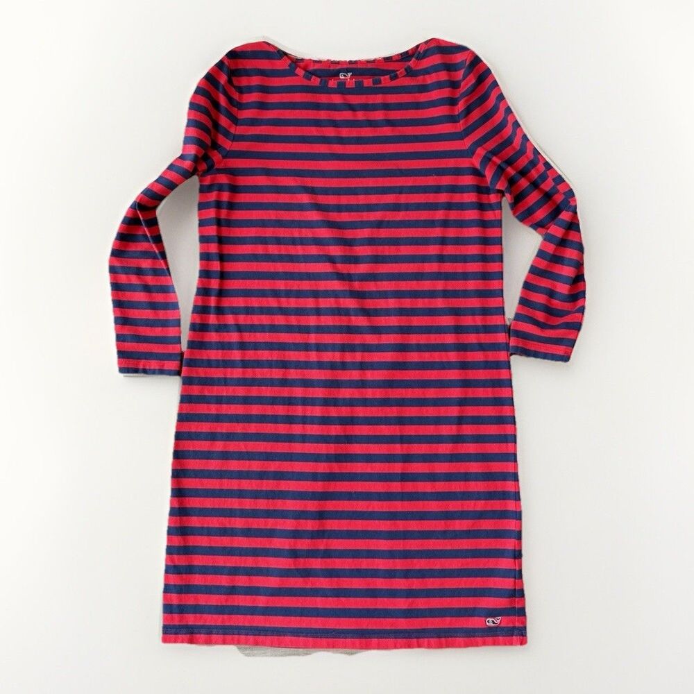 Vineyard Vines Blue Red Striped Shirt Dress Size S Cotton